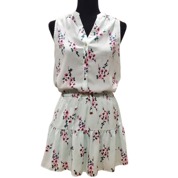 🅶 Juicy Couture Mint Green Floral Print Drawstring Waist Mini Dress - Picture 3 of 14